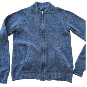 Barneys New York Men's Zip Up Gray Lambswool Sweater Size Medium Soft Pockets